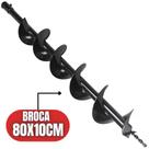 Broca Helicoidal 80x10cm Para Perfurador de Solo Ponta de Corte em Aço Duro Bitola de conexão 20mm