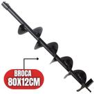 Broca Helicoidal 80x12cm Para Perfurador de Solo Ponta de Corte em Aço Duro Bitola de conexão 20mm