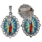 Broche com Relicario Cor Prata Nossa Senhora da Comunicação Terno Noivo lapela Qualidade Resinado Alto Padrão Casamento