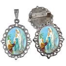 Broche com Relicario Cor Prata Nossa Senhora de Lourdes Terno Noivo lapela Qualidade Resinado Alto Padrão Casamentos