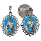 Broche com Relicario Cor Prata Nossa senhora do Livramento Terno Noivo lapela Qualidade Resinado Alto Padrão Casamentos