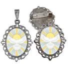 Broche com Relicario Cor Prata Pomba Divino Espirito Terno Noivo lapela Qualidade Resinado Alto Padrão Casamentos