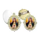 Broche com Relicario Dourado Coração de Maria Terno Noivo lapela Qualidade Resinado Alto Padrão Casamentos
