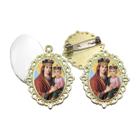 Broche com Relicario Dourado Nossa Senhora da Saude Terno Noivo lapela Qualidade Resinado Alto Padrão Casamentos