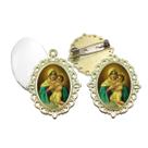 Broche com Relicario Dourado Santa Mãe Rainha Terno Noivo lapela Qualidade Resinado Alto Padrão Casamentos