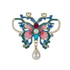 Broche vintage de esmalte borboleta com pérolas e strass