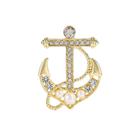 Brooch Pin Nautical Anchor com strass e pérolas
