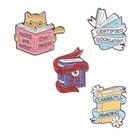 Brooch Pins Set Book Theme with Cute Cat Reading Quote x4