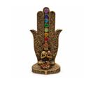 Buda Decorativo com Mão de Hamsa e Chakras 14 cm Resina