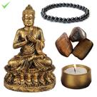 Buda hindu 15cm kit quartzo azul pulseira hematita castical
