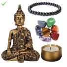 Buda hindu orando 15cm chakras pulseira hematita porta vela