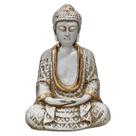 Buda Hindu Tailandês Imagem Enfeite Resina Branco com Dourado