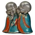 Buda Monge Estátua Budinha Cochichando Enfeite Turquesa 12cm