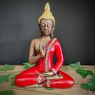 Buda tailandês vermelho com espelhos 27cm Buda tailandês vermelho com espelhos 27cm