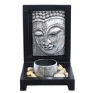 Buddha Porta Vela Prateado Suporte Madeira - Fh 01 Buddha Porta Vela Prateado Suporte Madeira - Fh 01