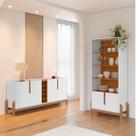 Buffet 190cm e Cristaleira com Pés de Madeira Maciça Lizz Branco/Cedro