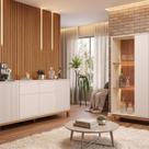 Buffet 4 Portas Mondrian com Cristaleira com Led Mondrian Microripado