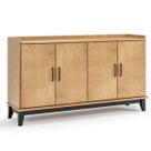 Buffet Aparador 100% Madeira Maciça 4 Portas 152 cm Noble Carvalho/Preto