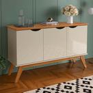 Buffet Aparador 122cm 3 Portas Pés Madeira Prism 1.2 Patrimar Off White/Cinamomo