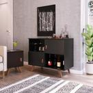 Buffet Aparador 2 Portas 2 Nichos Play Preto/Garapa