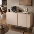 Buffet Aparador 3 Portas Benetto Pés Aço Dourado Mdf Premium Organizador Moderno Sala - Off White