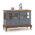 Buffet Aparador 4 Portas 2 Gavetas Prateleiras em Vidro 60510 Linz Móveis - Cinza/Imbua Glazer