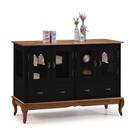 Buffet Aparador 4 Portas 2 Gavetas Prateleiras em Vidro 60510 Linz Móveis - Preto/Imbua Glazer