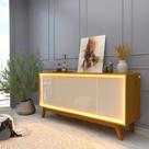 Buffet Aparador 4 Portas com LED 160cm Pés Madeira 100% MDF Marrom/Marrome/Off White