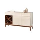 Buffet / Aparador / Balcão / Bancada CHAN Estilo Retrô Com Pés em Madeira Maciça 2 Portas Com Puxadores em Cava e Adega Cor Off White/Naturale