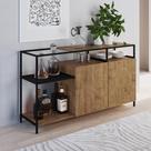 Buffet Aparador Bar Industrial Retrô 2 Portas 2 Nichos Madeira/Aço 135cm York Marrom/Vermont/Preto