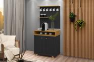 Buffet / Aparador Com Painel ST Para o Cantinho do Café Estilo Retrô Com Pés em Madeira 2 Portas Com Detalhe a Lazer Cor Preto/Nature