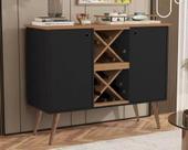Buffet Aparador Elegance Bar Drink Adega com 2 Portas Nichos 4 Pés em Madeira Pés Palitos Espaço para Garrafas para Sala Cantinho do Café Preto/Nature