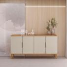Buffet Aparador Mica L04 4 Portas MDF 160CM Jequitibá e Off White Linea Brasil