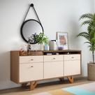 Buffet Aparador Noeli com Bandeja Lateral MDP/MDF Pés em Madeira Castanho/Off White G26 - Gran Belo