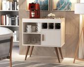 Buffet Aparador Paris Bar Drink com 1 Porta Nichos 4 Pés em Madeira Pés Palitos Espaço para até 3 Garrafa para Sala Cantinho do Café Offwhite