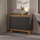 Buffet Aparador Ripado Com 2 Portas Monaco 92cm - Preto E Cedro