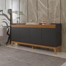 Buffet Aparador Ripado Com 4 Portas Monaco 180cm - Preto E Cedro
