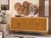 Buffet Aparador SR 4 Portas Estilo Retrô Cor Cedro / Off White