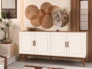 Buffet Aparador SR 4 Portas Estilo Retrô Cor Off White / Nogueira