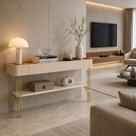 Buffet Aparador Vivaz 160cm Carvalho Pés Metal Dourados Mdf Luxo Sala e Hall - Carvalho/off White