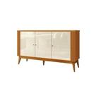 Buffet Balcão AG 1.40m Ripado Modelo Retrô 3 Portas Cor Cedro / Off White