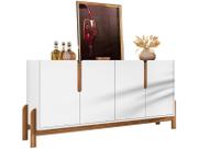 Buffet Balcão Aparador Sala de Jantar e Estar Clássico Luxo Pé em Madeira Maciça Lizz 4 Portas 1,70m - Branco/Cedro