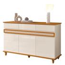 Buffet Balcão AR 1.40m Com Acabamento frontal em Ratan 3 Portas Cor Off White / Cedro