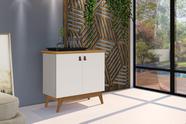 Buffet / Balcão / Bancada / Aparador ABS Estilo Retrô Com Pés em Madeira e Puxadores em Couro 2 Portas Com Prateleira Interna Cor Off White/Nature