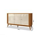 Buffet / Balcão / Bancada / Aparador ARG Modelo Retrô com Pés em Madeira Maciça Portas com Prateleiras Internas Cor Cedro / Off White