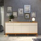 Buffet / Balcão / Bancada / Aparador MAG Retrô 1.90m 4 gavetas + 4 portas com Pés em Madeira Maciça e Corrediças Telescópicas Off White / Cedro