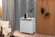 Buffet / Balcão / Bancada / Aparador ST Modelo Retrô Com Pés em Madeira 2 Portas com Detalhe A Lazer e Puxadores cromados Cor Branco Acetinado