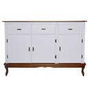 Buffet Balcão de Cozinha de Madeira Luís XV 146 cm com 3 Portas e 3 Gavetas - Laca Branca com Imbuia - 1039