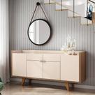 Buffet Balcão Decorativo Albâni Pés Madeira Sala de Jantar MDP/MDF Off White/Castanho G26 - Gran Belo