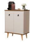Buffet / Balcão DR Estilo Retrô Com Pés em Madeira Maciça 2 Portas Cor Off White / Freijó